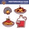 Exotic mediterranean food vector collection of isolated illustrations