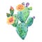 Exotic natural vintage watercolor blooming cactus greeting card