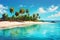 Exotic paradise, with lush palm trees, pristine white sands, and crystal-clear turquoise waters. Ai generated