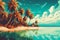 Exotic paradise, with lush palm trees, pristine white sands, and crystal-clear turquoise waters. Ai generated