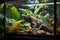 Exotic Pet Paradise: Vibrant Green Iguana in Lush Tropical Enclosure