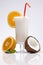 Exotic Pina Colada Drink with fruits on white