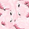 Exotic pink flamingos flamboyance seamless pattern