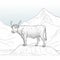 Exotic Realism: Cow On Rock With Mountain Backdrop