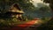 Exotic Realism: India Cabin On A Red Road Through The Forest