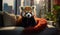 An exotic red panda making itself at home in an elegant apartment, a testament to responsible pet ownership.