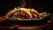 Exotic Rib Taco On Plate With Steam - Realistic Still Life Photography