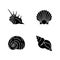 Exotic sea shells black glyph icons set on white space