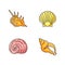 Exotic sea shells RGB color icons set