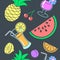 Exotic seamless pattern of drinks and fruits