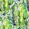 Exotic seamless pattern of watercolor tropical green leaves