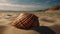 Exotic seashell lies on the sand. Generative AI