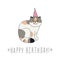 Exotic shorthair cat Happy Birthday doodle greeting card.