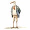 Exotic Stork Illustration In Vintage Watercolor Style