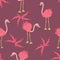 Exotic strawberry flamingo and leaves seamless pattern. Perfect for T-shirt, textile and print. Hand drawn vector illustration