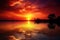 exotic sunset, with the sun setting over a calm and peaceful lake