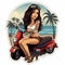 Exotic Tattooed Moped Rider: Cartoon Realism Sticker Art