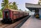 Exotic train waiting for passengers at the station. Sri Lanka railway