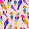 Exotic tropical birds paradise parrot, toucan pattern.