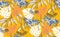 Exotic tropical flowers floral green leaves seamless pattern honey yellow background.