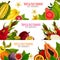 Exotic tropical fresh fruits vector banners set