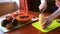 Exotic tropical fruit on table. Thai fruit. Papaya fruit cut in half. close-up