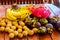 Exotic tropical fruits on wooden background, healthy food, vegetarian diet