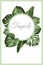 Exotic tropical greenery decoration round circle wreath design element. Monstera philodendron jungle palm tree leaves.