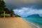 Exotic tropical island seascape with golden sand beach fales Polynesia, Samoa