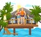 Exotic tropical island vacation loved couple family honeymoon vector illustration. Couple on vacay swimwear standing on