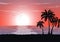 Exotic tropical  landscape. Palm trees at sunset or moonlight. Seascape. Tourism and travelling.