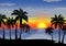 Exotic tropical  landscape with  palms. Palm trees at sunset or moonlight. Seascape. Tourism and travelling.