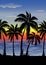 Exotic tropical  landscape with  palms. Palm trees at sunset or moonlight. Seascape. Tourism and travelling.