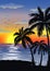 Exotic tropical  landscape with  palms. Palm trees at sunset or moonlight. Seascape. Tourism and travelling.