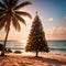 Exotic tropical summer Christmas holiday with Christmas tree on beach