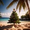 Exotic tropical summer Christmas holiday with Christmas tree on beach
