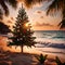 Exotic tropical summer Christmas holiday with Christmas tree on beach