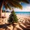 Exotic tropical summer Christmas holiday with Christmas tree on beach