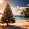 Exotic tropical summer Christmas holiday with Christmas tree on beach