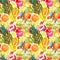 Exotic watercolor fruit mix seamless pattern