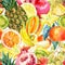 Exotic watercolor fruit mix seamless pattern