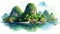 Exotic Watercolor Illustration Of Thailand\\\'s Islet