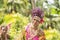 Exotic woman dancing traditional dances, Solomon Islands