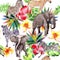 Exotic zebra and elephant wild animals pattern in a watercolor style.