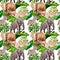 Exotic zebra and elephant wild animals pattern in a watercolor style.