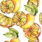Exoticlemon citruses in a watercolor style pattern.