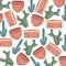 Exotics cactus plants and ceramic pots pattern