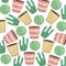 Exotics cactus plants and ceramic pots pattern