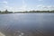 The expanse of the river and the sky in the clouds