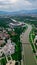 Expansive aerial shot of the bustling cityscape of Skopje in the Republic of Macedonia